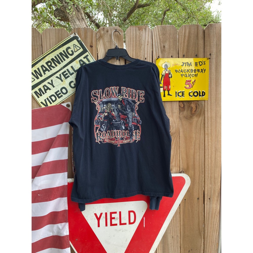 Vintage Y2K Biker long sleeves Shirt Slow Ride RoadHouse Laurence Kansas Size XL
